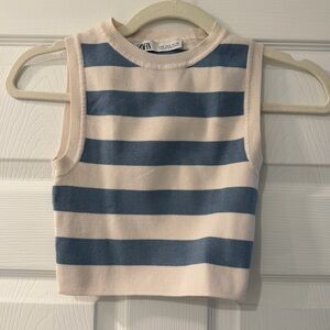 Zara Blue & Cream Striped Knit Tank Top – Size Small